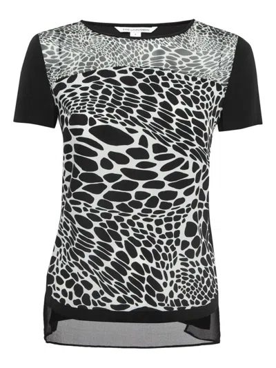 Pre-owned Diane Von Furstenberg Vintage Graphic-print Silk T-shirt In Black
