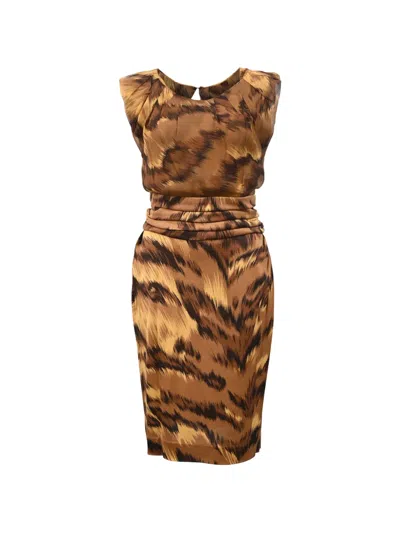 Pre-owned Diane Von Furstenberg Vintage Jamilla Printed Dress In Brown