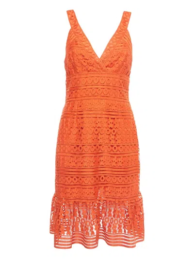 Pre-owned Diane Von Furstenberg Vintage Lace-detailing Midi Dress In Orange