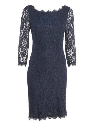 Pre-owned Diane Von Furstenberg Vintage Lace Midi Dress In Blue