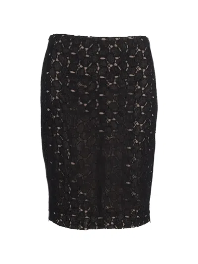 Pre-owned Diane Von Furstenberg Vintage Lace Midi Skirt In Black