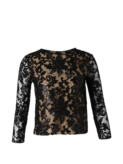 Pre-owned Diane Von Furstenberg Vintage Lace-overlay Sequin Blouse In Black