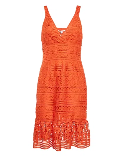Pre-owned Diane Von Furstenberg Vintage Lace Patterned Midi Dress In Orange