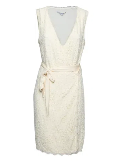Pre-owned Diane Von Furstenberg Vintage Lace Wrap Dress In Neutral