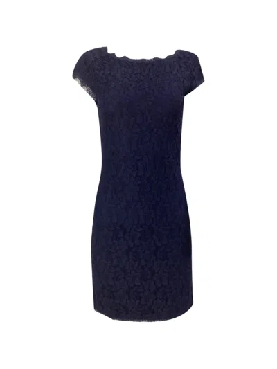 Pre-owned Diane Von Furstenberg Vintage Lace Zip Sheath Midi Dress In Blue