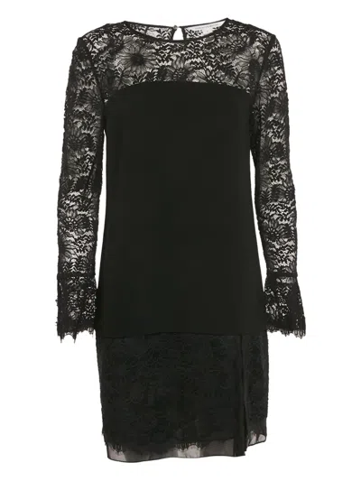Pre-owned Diane Von Furstenberg Vintage Lavana Lace-trim Dress In Black
