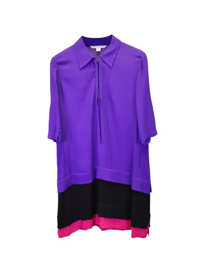 Pre-owned Diane Von Furstenberg Vintage Layered Colour-block Shirt Dress In Purple