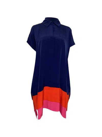 Pre-owned Diane Von Furstenberg Vintage Layered Shirt Mini Dress In Blue