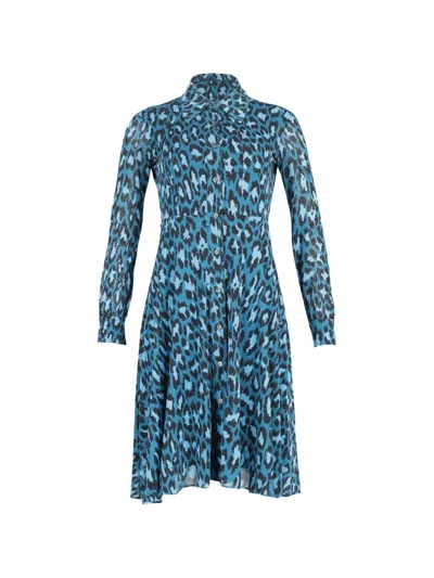 Pre-owned Diane Von Furstenberg Vintage Leopard-print Button-down Dress In Blue