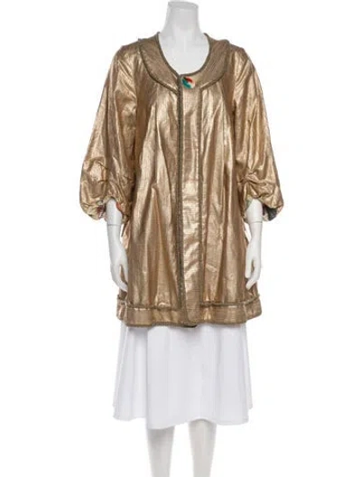 Pre-owned Diane Von Furstenberg Vintage Linen Coat In Gold/metallic