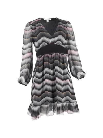 Pre-owned Diane Von Furstenberg Vintage Lizbeth Puff-sleeve Silk Mini Dress In Black