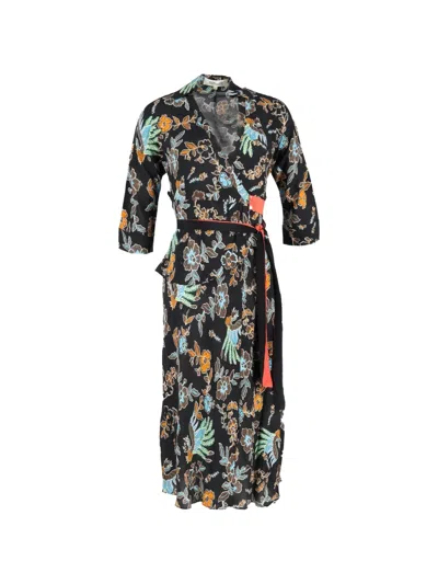 Pre-owned Diane Von Furstenberg Vintage Madalena Wrap Midi Dress In Black