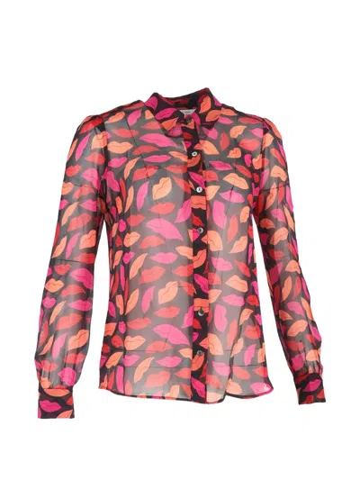 Pre-owned Diane Von Furstenberg Vintage Mariah Printed Silk Blouse In Black