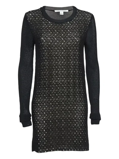Pre-owned Diane Von Furstenberg Vintage Patterned Dress In Black