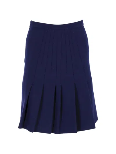 Pre-owned Diane Von Furstenberg Vintage Pleated A-line Midi Skirt In Blue