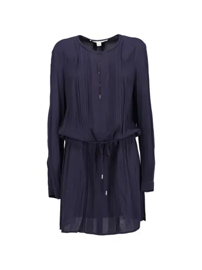 Pre-owned Diane Von Furstenberg Vintage Pleated Drawstring Mini Dress In Blue