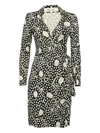 Pre-owned Diane Von Furstenberg Vintage Polka Dot-print Dress In Blue