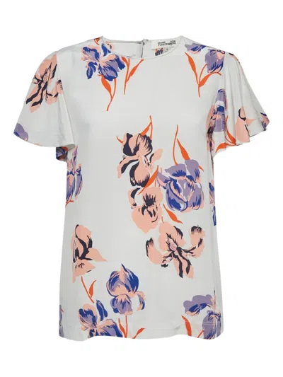 Pre-owned Diane Von Furstenberg Vintage  Floral-print T-shirt In White