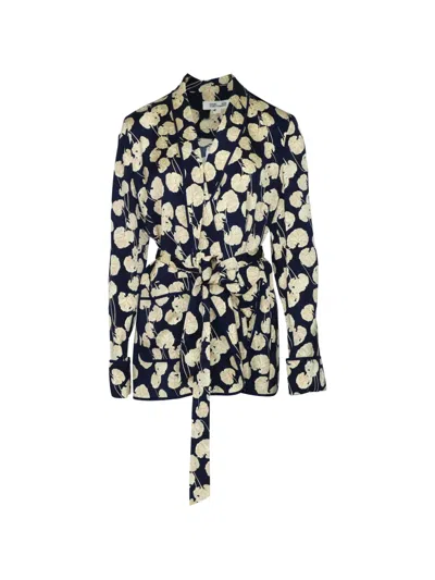 Pre-owned Diane Von Furstenberg Vintage Printed Kimono In Blue