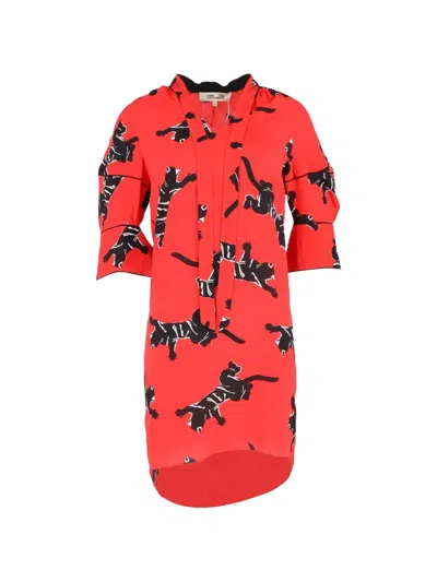Pre-owned Diane Von Furstenberg Vintage Printed Mini Dress In Red