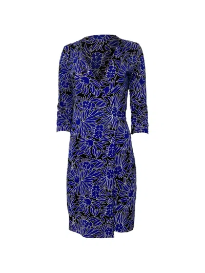 Pre-owned Diane Von Furstenberg Vintage Printed Wrap Dress In Blue