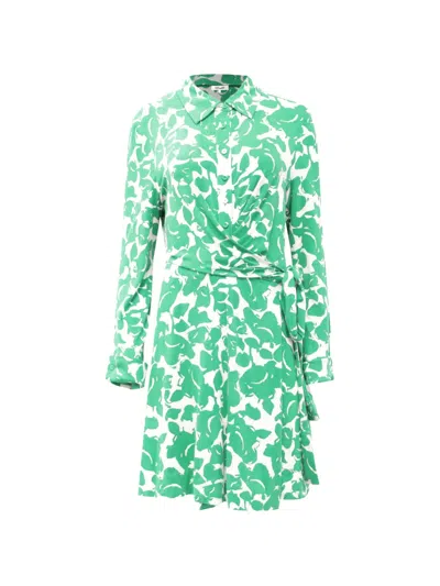 Pre-owned Diane Von Furstenberg Vintage Printed Wrap Dress In Green