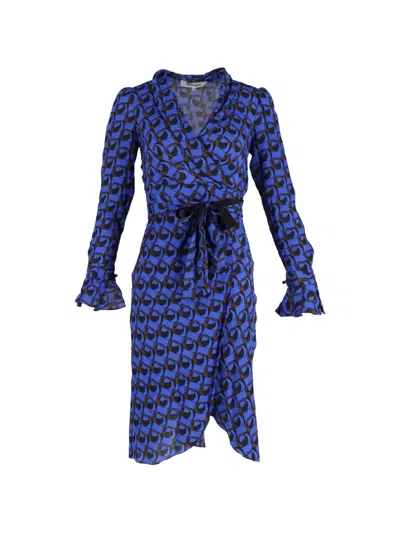 Pre-owned Diane Von Furstenberg Vintage Printed Wrap-effect Midi Dress In Blue