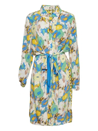 Pre-owned Diane Von Furstenberg Vintage Prita Floral-print Dress In Yellow