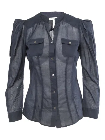 Pre-owned Diane Von Furstenberg Vintage Puff-sleeved Buttoned Shirt In Blue