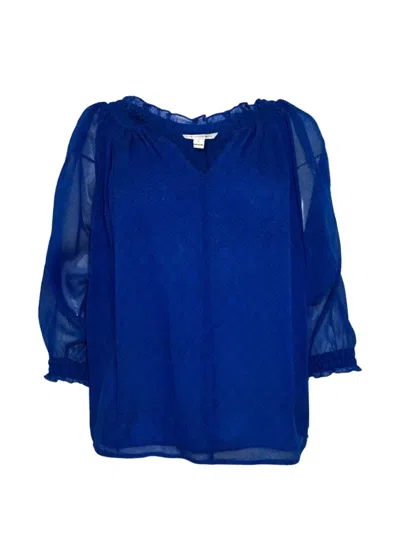 Pre-owned Diane Von Furstenberg Vintage Puff-sleeves Blouse In Blue