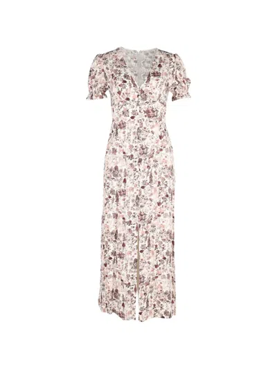 Pre-owned Diane Von Furstenberg Vintage Puffed Sleeve Floral Midi Dress In Pink