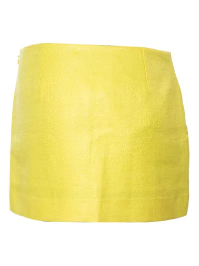 Pre-owned Diane Von Furstenberg Vintage Raffia Pocket Skirt In Yellow