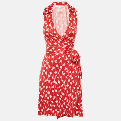 Pre-owned Diane Von Furstenberg Vintage Red Printed Silk Jersey St.jude Wrap Dress Xs