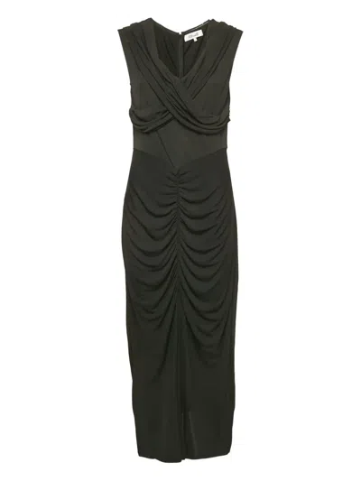 Pre-owned Diane Von Furstenberg Vintage Ruching Jersey Midi Dress In Black