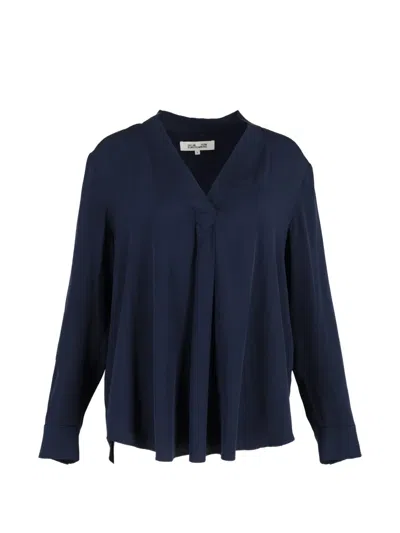 Pre-owned Diane Von Furstenberg Vintage Sanorah Pleated Blouse In Blue