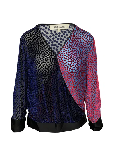 Pre-owned Diane Von Furstenberg Vintage Semi-sheer Blouse In Blue