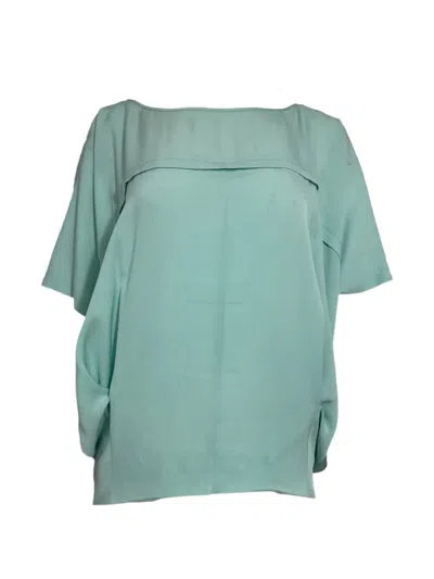 Pre-owned Diane Von Furstenberg Vintage Short-sleeve Silk Blouse In Blue