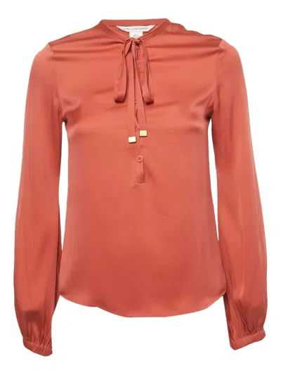 Pre-owned Diane Von Furstenberg Vintage Silk Blouse Top In Orange