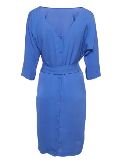 Pre-owned Diane Von Furstenberg Vintage Silk Front-button Dress In Blue