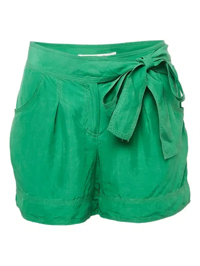 Pre-owned Diane Von Furstenberg Vintage Silk Pleated Shorts In Green