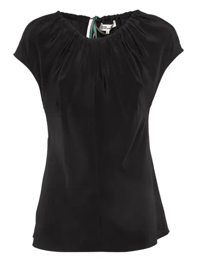 Pre-owned Diane Von Furstenberg Vintage Silk Tie-up Detail Top In Black