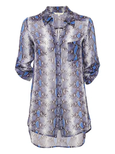Pre-owned Diane Von Furstenberg Vintage Snakeskin-print Silk Shirt In Blue