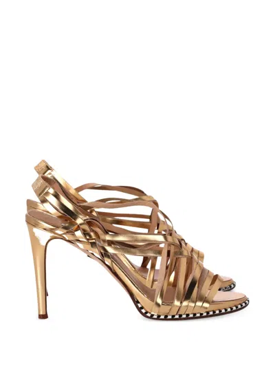 Pre-owned Diane Von Furstenberg Vintage Strappy Slingback Sandals In Gold