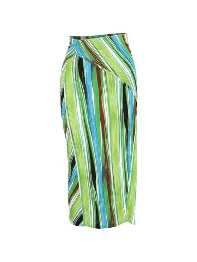 Pre-owned Diane Von Furstenberg Vintage Striped Midi Skirt In Green