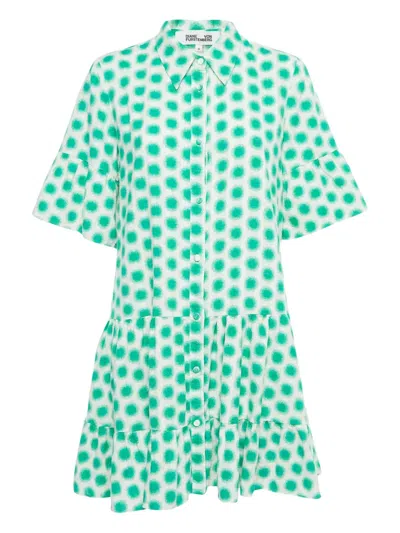 Pre-owned Diane Von Furstenberg Vintage Sunburst-print Dress In White
