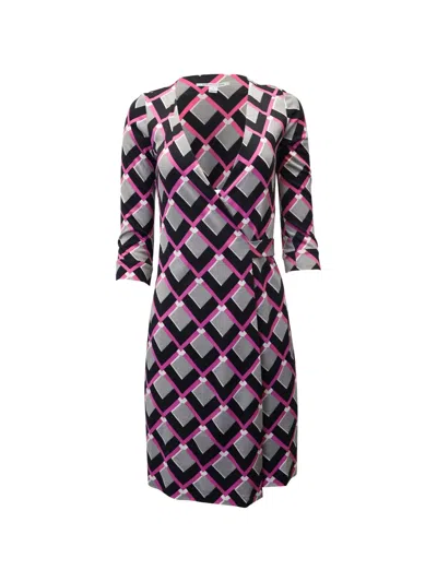 Pre-owned Diane Von Furstenberg Vintage Tartan Wrap Midi Dress In Gray