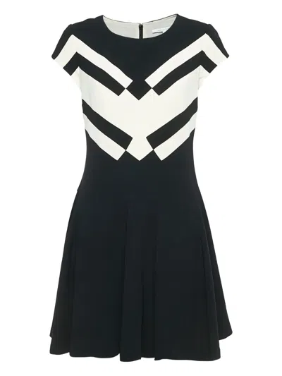 Pre-owned Diane Von Furstenberg Vintage Two-tone Crepe Dress In Black