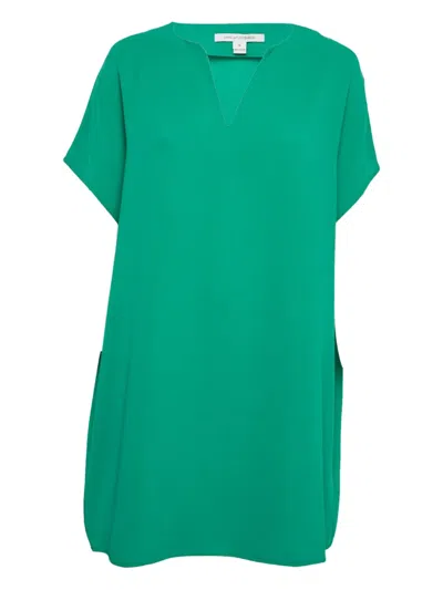 Pre-owned Diane Von Furstenberg Vintage V-neck Short-sleeves Mini Dress In Green