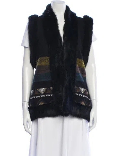 Pre-owned Diane Von Furstenberg Vintage Wool Fur Jacket In Blue