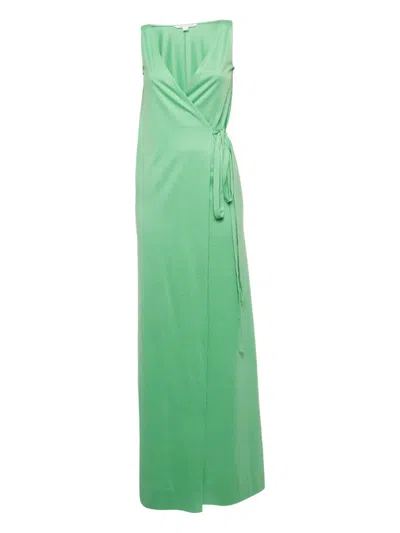 Pre-owned Diane Von Furstenberg Vintage Wrap-design Knitted Maxi Dress In Green